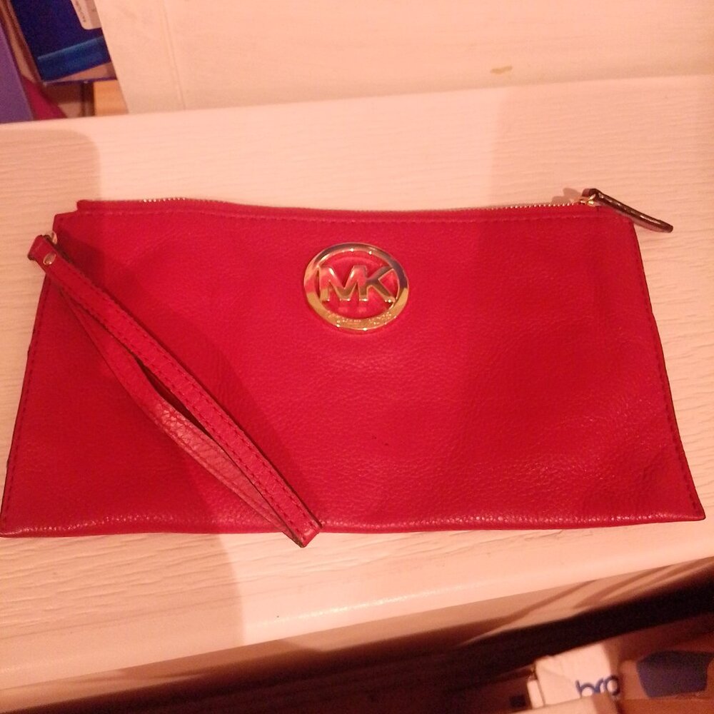 Michael Kors Red Leather Wristlet Clutch